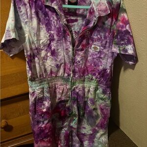 Dickies Tie-Dye Short Sleeve Coverall in Purple and Pink